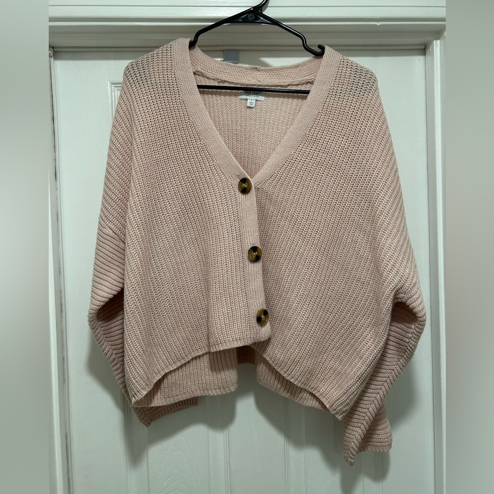 True Craft Chunky Knit Button-Front Cardigan in Blush